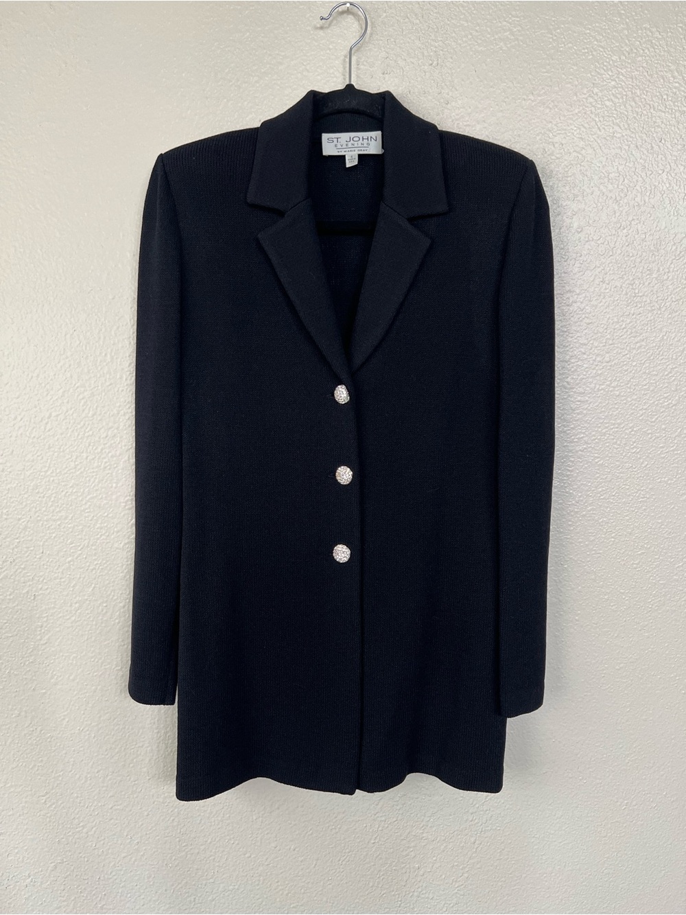 St. John Evening Women’s Santana Knit Black Blazer with Sparkly Buttons size 4